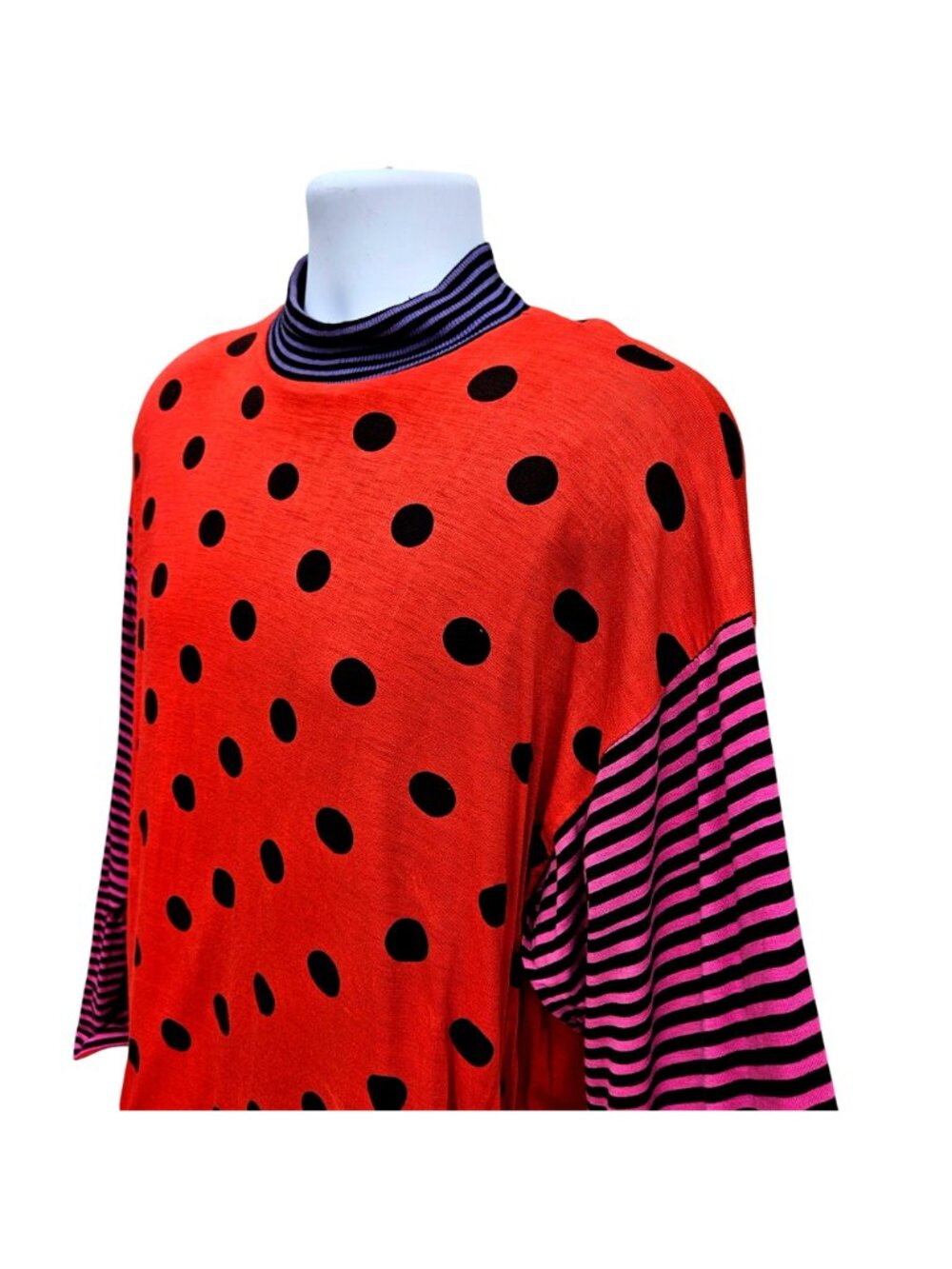 80s Reversible Polka Dot Stripe Graphic Cotton Top Unisex L/XL Mona Lisa - Picture 16 of 16